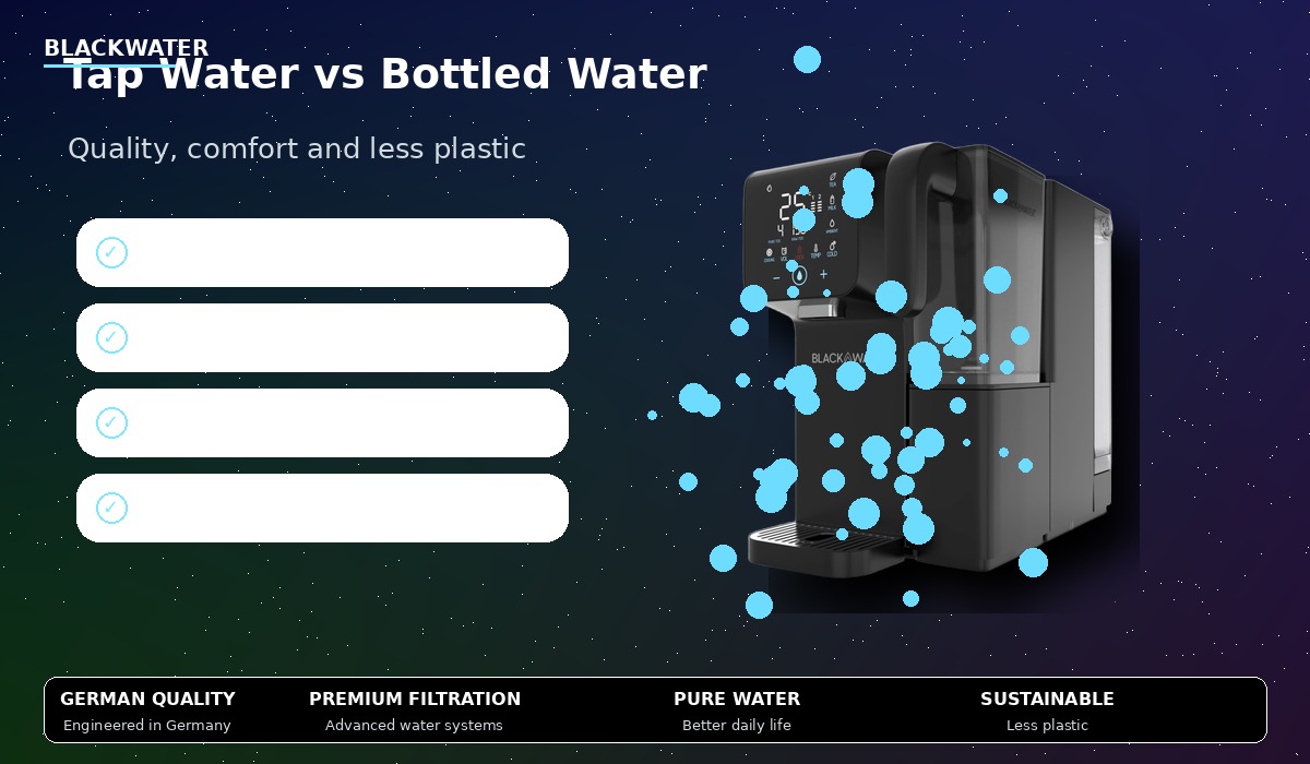 Premium water filter replacing bottled water in the kitchen Premium water filter replacing bottled water in the kitchen